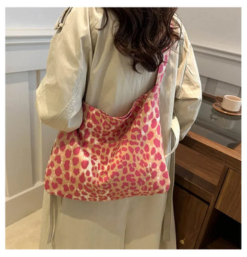 Qfdian Fashion Canvas Bag Female Handbag Tote Bags Large Capacity Underarm Bag Vintage Leopard Pattern Shoulder Shopping Bag